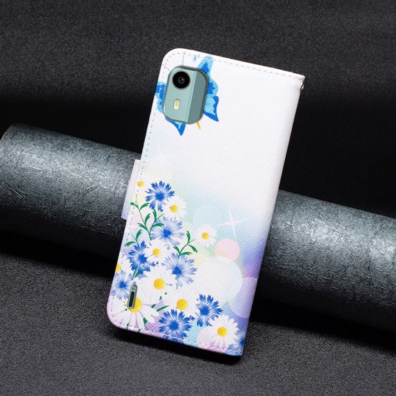 Etui z klapką do Nokia C12 4G, Wallet, Butterfly & Flowers białe