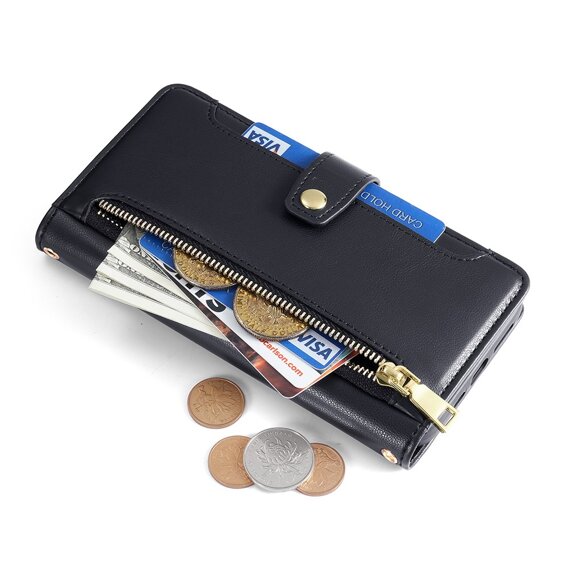 Etui z klapką do Nokia G42, Wallet Zipper Pocket, czarne