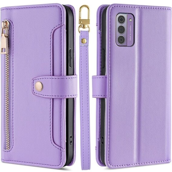 Etui z klapką do Nokia G42, Wallet Zipper Pocket, fioletowe