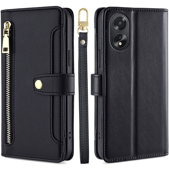 Etui z klapką do Oppo A38 / A18 4G, Wallet Zipper Pocket, czarne