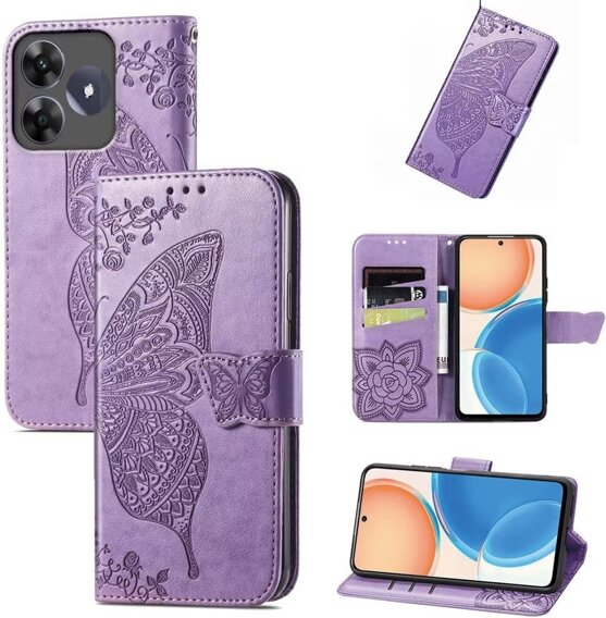 Etui z klapką do Realme C61, Butterfly, fioletowe