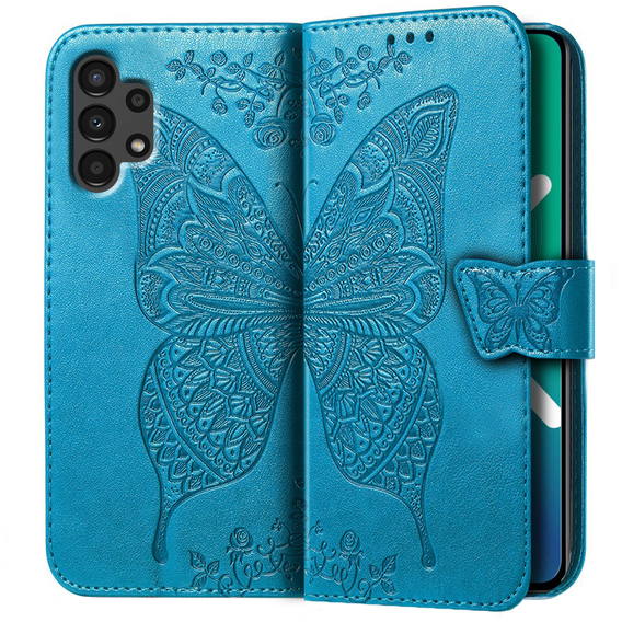 Etui z klapką do Samsung Galaxy A13 4G, Butterfly, niebieskie