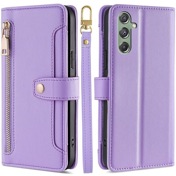 Etui z klapką do Samsung Galaxy M34, Wallet Zipper Pocket, fioletowe