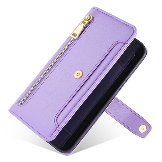 Etui z klapką do Samsung Galaxy M34, Wallet Zipper Pocket, fioletowe