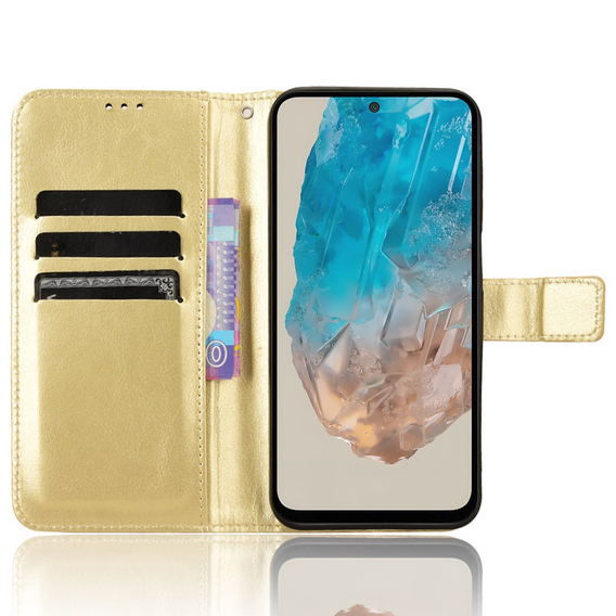 Etui z klapką do Samsung Galaxy M35, Crazy Horse Wallet, złote