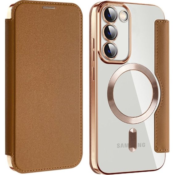 Etui z klapką do Samsung Galaxy S23, Wallet, MagSafe, brązowe