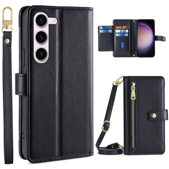 Etui z klapką do Samsung Galaxy S23, Wallet Zipper Pocket, czarne