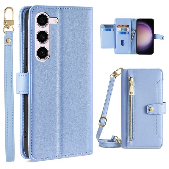Etui z klapką do Samsung Galaxy S23, Wallet Zipper Pocket, niebieskie
