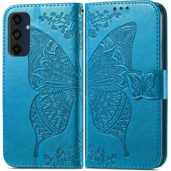 Etui z klapką do Samsung Galaxy S24 FE, Butterfly, niebieskie