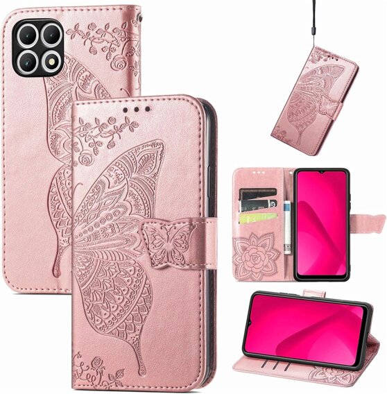 Etui z klapką do T Phone 2 5G, Butterfly, różowe rose gold