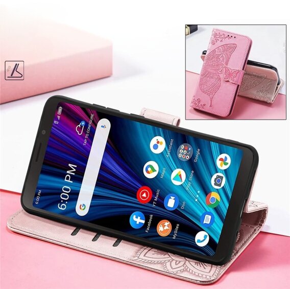 Etui z klapką do T Phone 2 5G, Butterfly, różowe rose gold