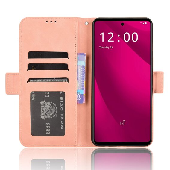 Etui z klapką do T Phone 2 Pro 5G, Card Slot, różowe
