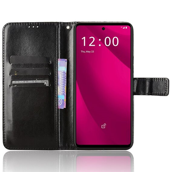 Etui z klapką do T Phone 2 Pro 5G, Crazy Horse Wallet, czarne