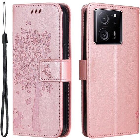 Etui z klapką do Xiaomi 13T / 13T Pro, Butterfly, różowe rose gold