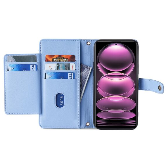 Etui z klapką do Xiaomi 13T / 13T Pro / Redmi K60 Ultra, Wallet Zipper Pocket, niebieskie