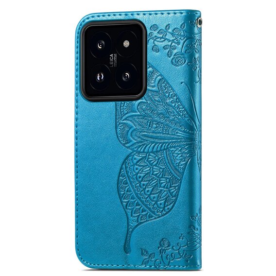 Etui z klapką do Xiaomi 14T, Butterfly, niebieskie