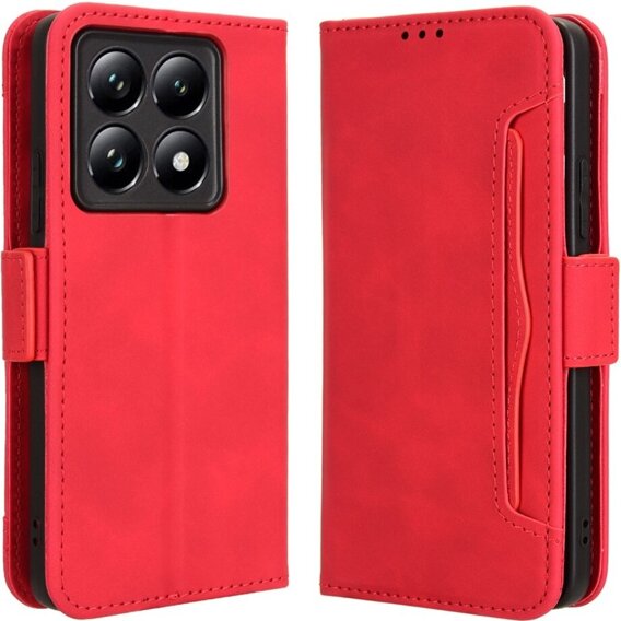 Etui z klapką do Xiaomi 14T, Card Slot, czerwone