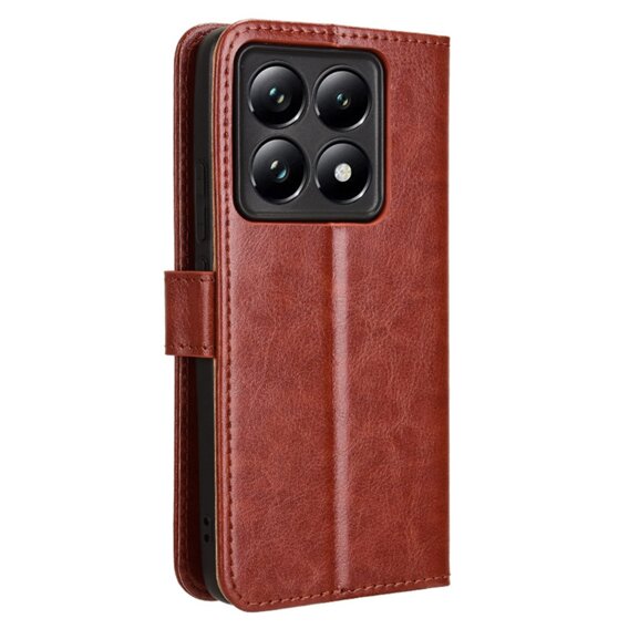 Etui z klapką do Xiaomi 14T, Crazy Horse Wallet, brązowe