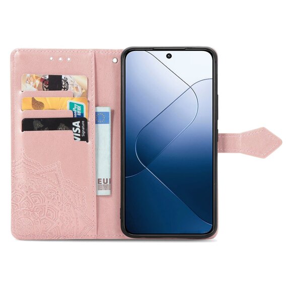 Etui z klapką do Xiaomi 14T Pro, Mandala, różowe rose gold