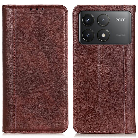 Etui z klapką do Xiaomi Poco F6 Pro, Split Leather, brązowe