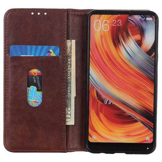 Etui z klapką do Xiaomi Poco F6 Pro, Split Leather, brązowe