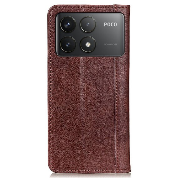 Etui z klapką do Xiaomi Poco F6 Pro, Split Leather, brązowe