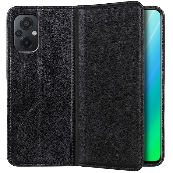 Etui z klapką do Xiaomi Poco M5 5G, Split Leather, czarne