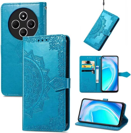 Etui z klapką do Xiaomi Redmi 14C, Mandala, niebieskie