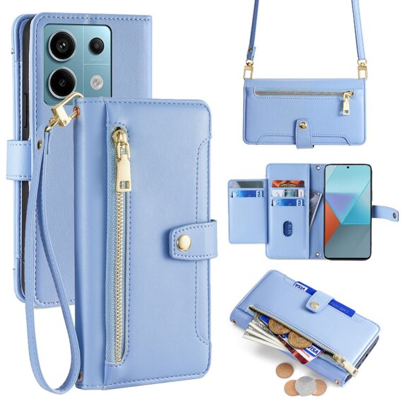 Etui z klapką do Xiaomi Redmi Note 13 Pro 5G, Wallet Zipper Pocket, niebieskie