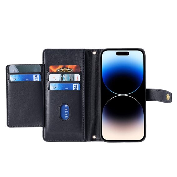 Etui z klapką do iPhone 14 Pro Max, Wallet Zipper Pocket, czarne