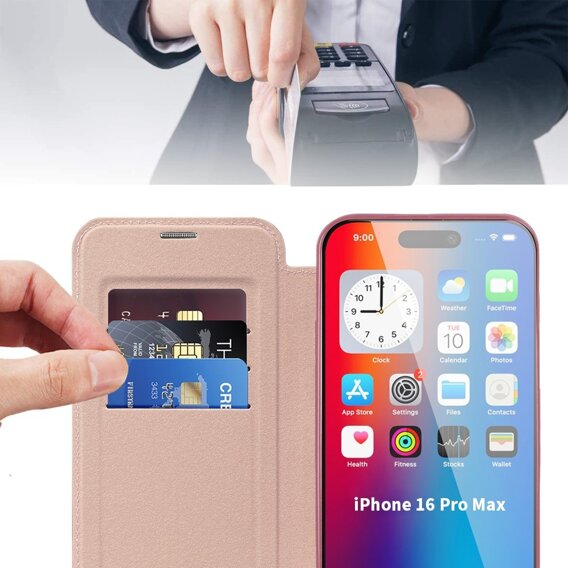 Etui z klapką do iPhone 16 Pro Max, RFID Wallet MagSafe z ochroną aparatu, różowe