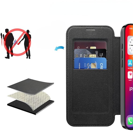 Etui z klapką do iPhone 16, RFID Wallet MagSafe z ochroną aparatu, czarne