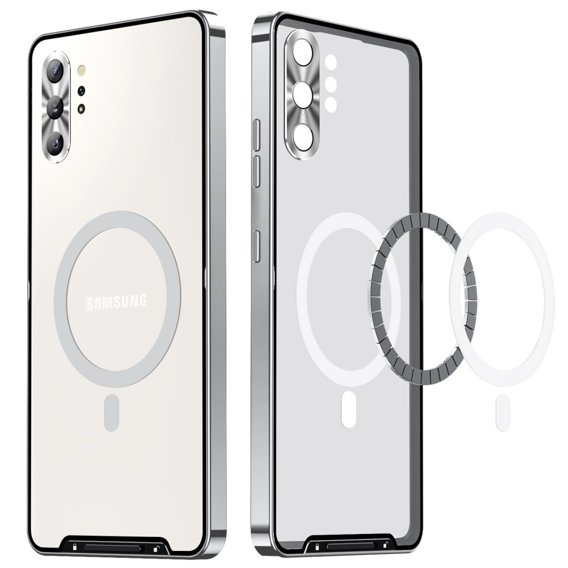 Etui z ochroną aparatu do Samsung Galaxy Note 10+ Plus, CamShield MagSafe, przezroczyste / srebrne