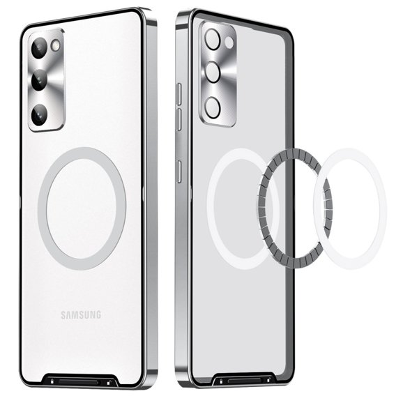 Etui z ochroną aparatu do Samsung Galaxy S20 FE, CamShield MagSafe, przezroczyste / srebrne