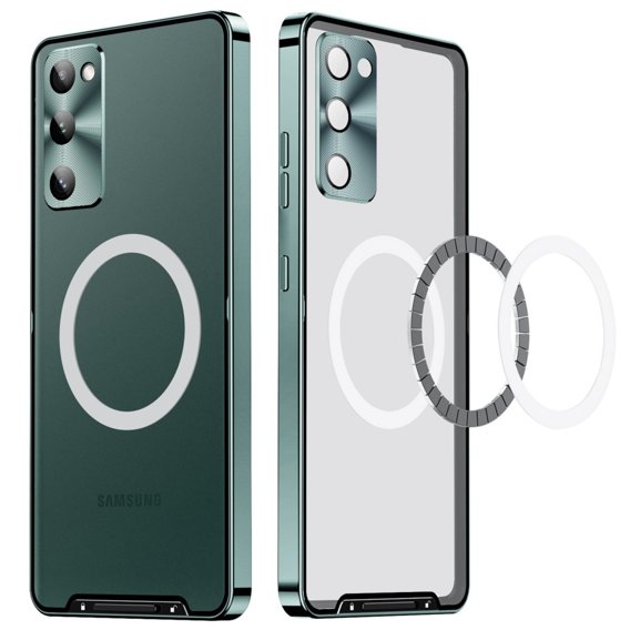 Etui z ochroną aparatu do Samsung Galaxy S20 FE, CamShield MagSafe, przezroczyste / zielone