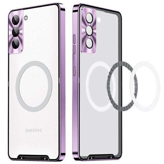 Etui z ochroną aparatu do Samsung Galaxy S21 FE 5G, CamShield MagSafe, przezroczyste / fioletowe