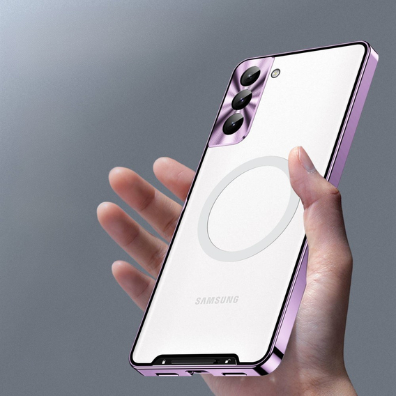 Etui z ochroną aparatu do Samsung Galaxy S21 FE 5G, CamShield MagSafe, przezroczyste / fioletowe