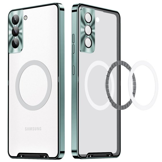 Etui z ochroną aparatu do Samsung Galaxy S21 FE 5G, CamShield MagSafe, przezroczyste / zielone