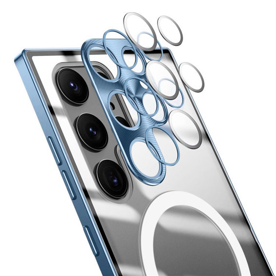 Etui z ochroną aparatu do Samsung Galaxy S22 Ultra, CamShield MagSafe, przezroczyste / niebieskie