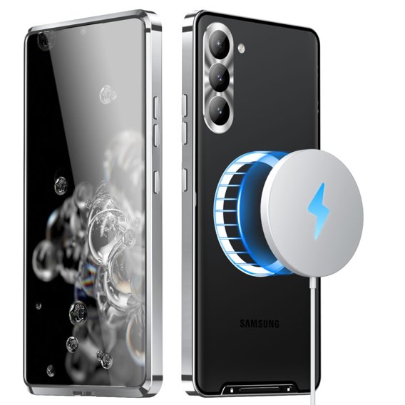 Etui z ochroną aparatu do Samsung Galaxy S23 Plus, CamShield MagSafe, przezroczyste / srebrne