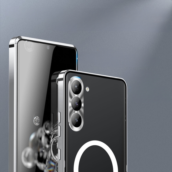 Etui z ochroną aparatu do Samsung Galaxy S23 Plus, CamShield MagSafe, przezroczyste / srebrne