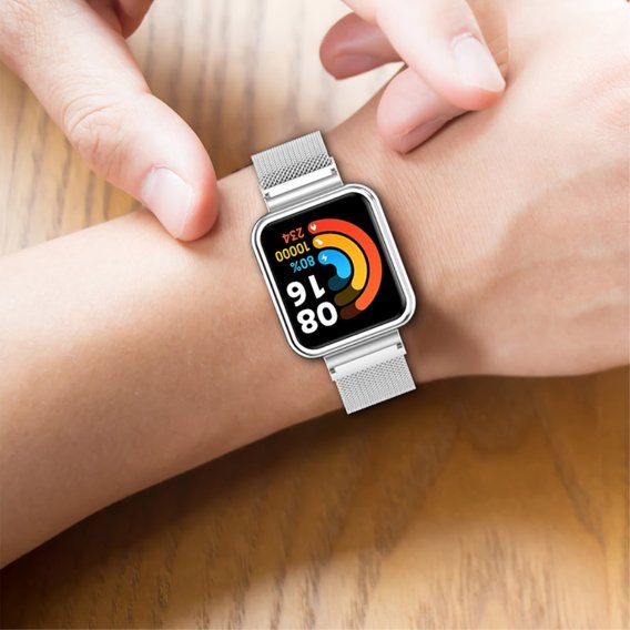 Pasek Bransoleta Milanese z Etui do Xiaomi Redmi Watch 2 Lite, Srebrny