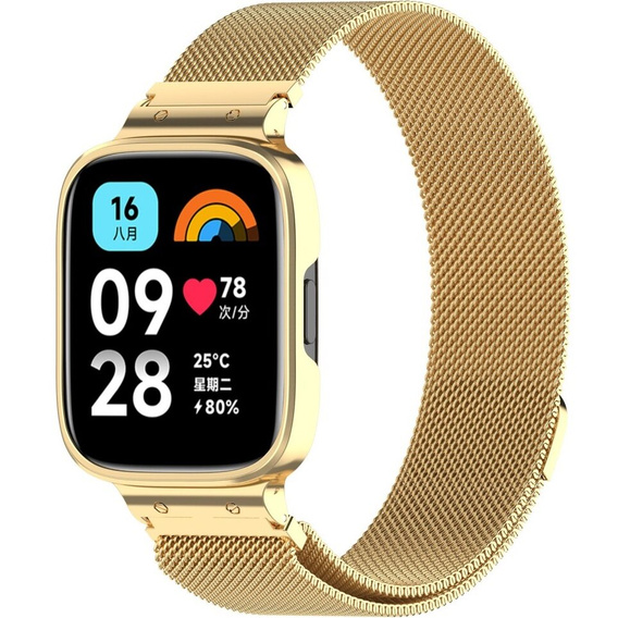 Pasek Bransoleta Milanese z Etui do Xiaomi Redmi Watch 3 Active, Złote
