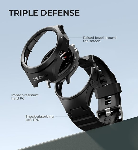 Pasek + Etui z Wbudowanym Szkłem Dexnor do Samsung Galaxy Watch Active 2 44mm, Czarny