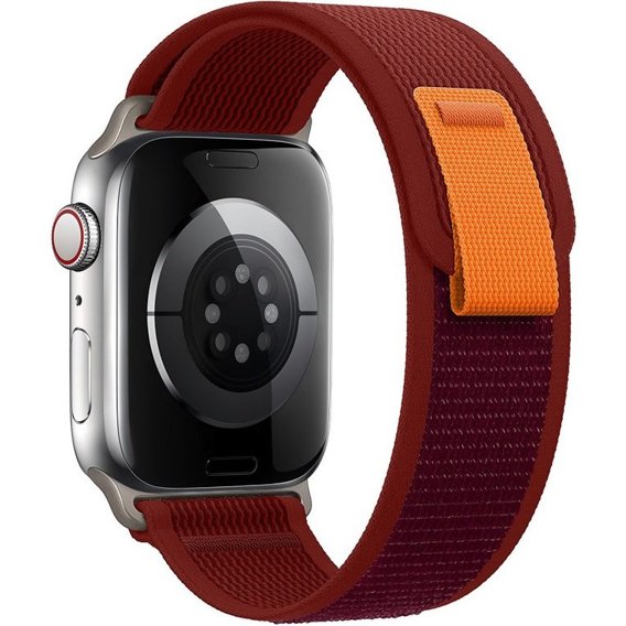 Pasek Nylonowy do Apple Watch 1/2/3/4/5/6/7/8/SE/ULTRA 42/44/45/49mm, Bordowy / Pomarańczowy