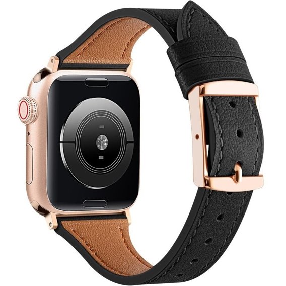 Pasek Skórzany do Apple Watch 1/2/3/4/5/6/7/8/9/SE/Ultra/Ultra 2 42/44/45/49mm, Czarny