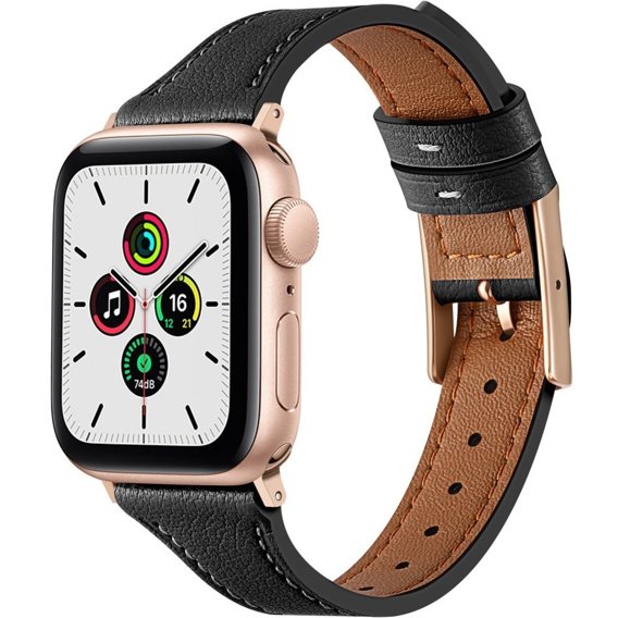 Pasek Skórzany do Apple Watch 1/2/3/4/5/6/7/8/9/SE/Ultra/Ultra 2 42/44/45/49mm, Czarny