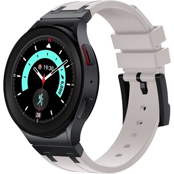 Pasek silikonowy do Samsung Galaxy Watch 4/5/6 40/42/43/44/45/46/47mm, Beżowy / czarna klamra