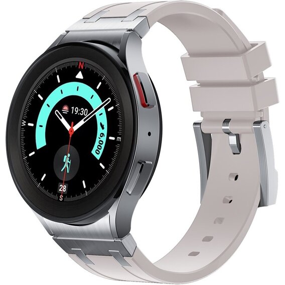 Pasek silikonowy do Samsung Galaxy Watch 4/5/6 40/42/43/44/45/46/47mm, Beżowy / srebrna klamra