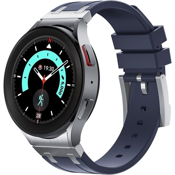 Pasek silikonowy do Samsung Galaxy Watch 4/5/6 40/42/43/44/45/46/47mm, Granatowy / srebrna klamra